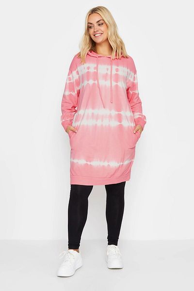 Stil Diva Large Size Tie-Dye Patterned Hooded Sweatshirt - Pocketed, Long Cut302208