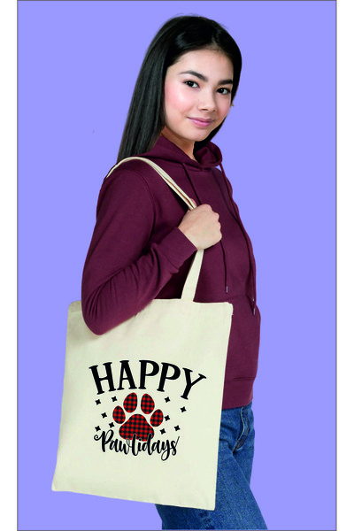 HAPPY Pawlidays Printed Cotton Raw cloth bag  35X40 cm