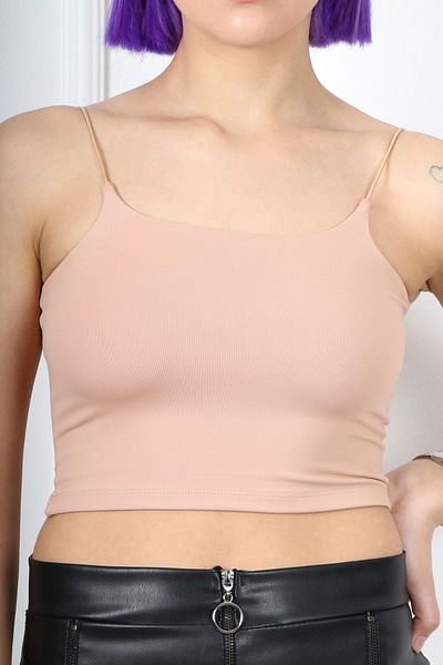 CİDDE Bluză bustieră pentru femei Crop bej - Curea de frânghie / S
