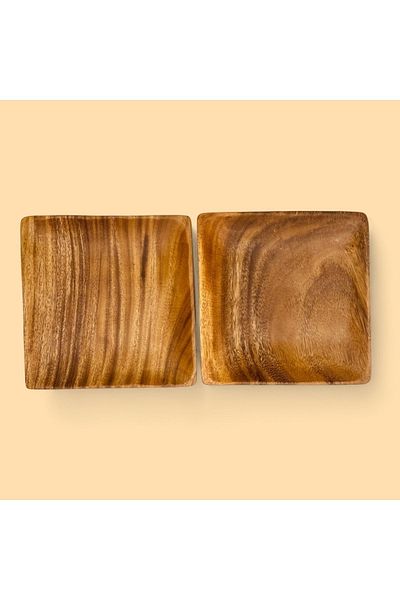 ELZEY HOME 20x20 cm Natural Acacia Square Serving Plate - 2 Pieces
