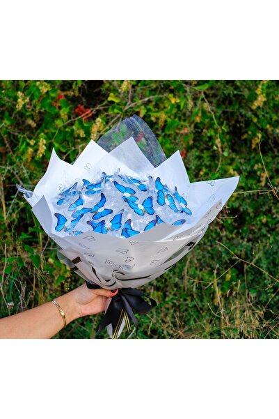 BYSHOPPİNG Led Işıklı Kelebek Buketi A Kalite Büyük Boy Buket Hediyelik Mavi Kelebek Sevgiliye Özel