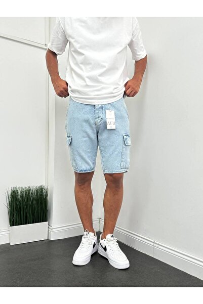 BDRMAN Mavi Renk Taşlamalı Kargo Cepli Kapri