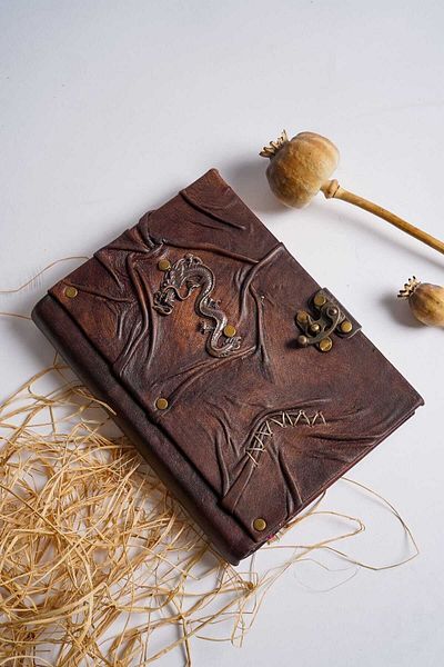 GUETTA Handmade Genuine Leather Daily Diary Notebook Shamua Paper Dragon Notebook