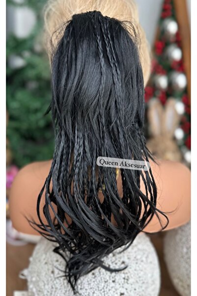 Queen Nelly Yoğun gür düz katlı örgülü postiş takma saç peruk sentetik mandal...