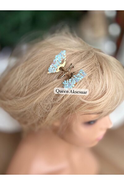 Queen Nelly Nouă tendință de modă - Cataramă cu clemă laterală, mobilă, cu fluture albastru, auriu