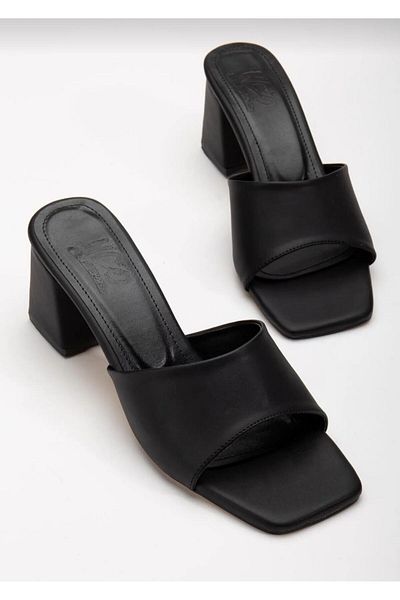 MODA İBO SHOES Ежедневни чехли с ток 5 см, черни, с квадратен връх