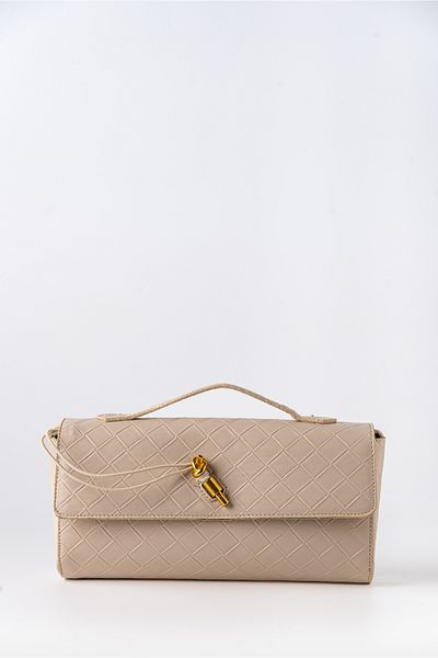 TECER Cream Colored Women's Bag - Knitted Pattern and Lock Detail