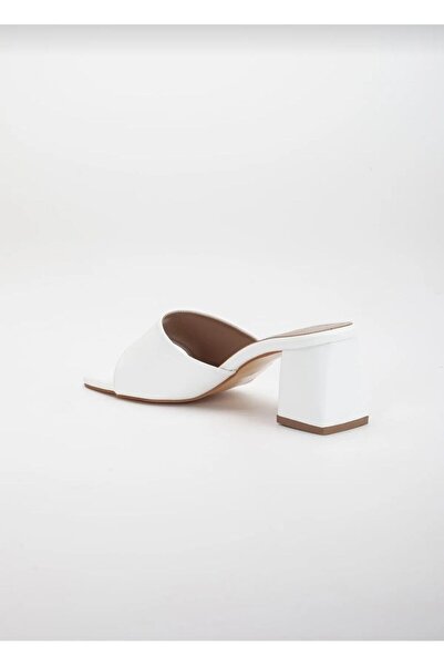 MODA İBO SHOES Καθημερινές παντόφλες με τακούνι 5cm Λευκό τετράγωνο δάχτυλο