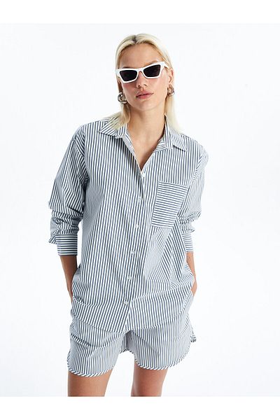 LC Waikiki LCW Oversize dámská košile s proužkovaným dlouhým rukávem