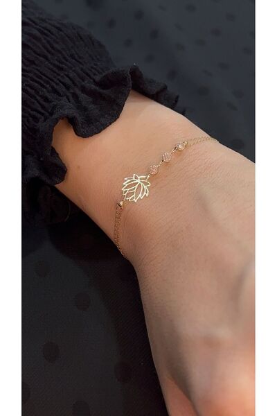14 Ayar Altın Bileklik Lotus Detaylı Zirkon Taşlı