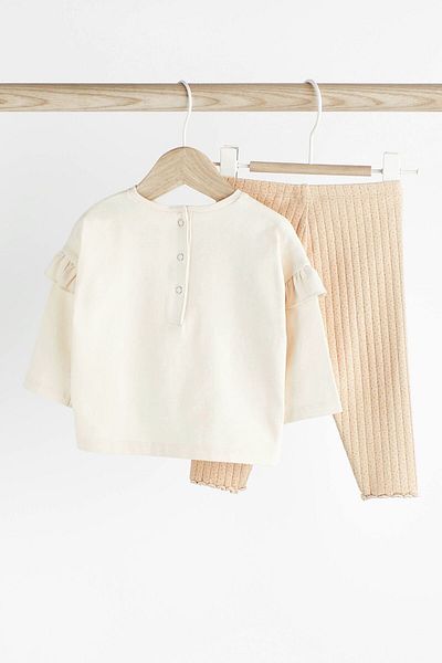 Next Baby Cream Colored 100% Cotton Rabbit Long Sleeve Suit Set