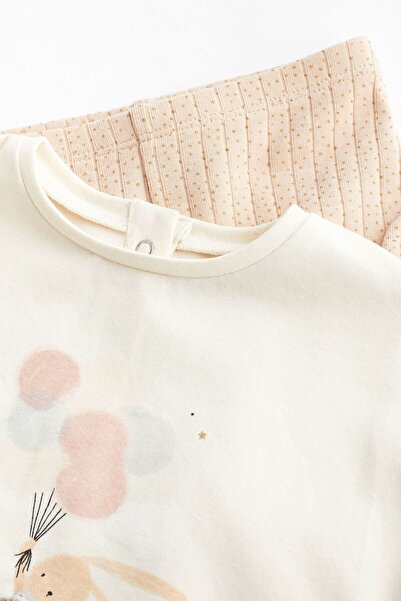 Next Baby Cream Colored 100% Cotton Rabbit Long Sleeve Suit Set