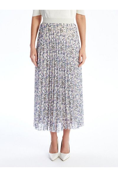 LC Waikiki LCW Women's Chiffon Pleated Skirt - Patterned with Elastic Waist
