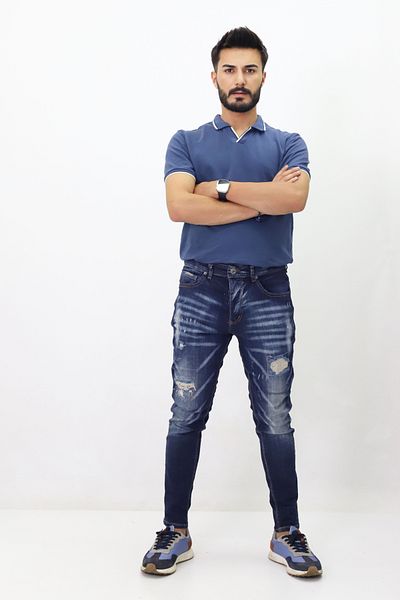 GZT TEKSTİL Висококачествени мъжки дънки - тесни крачоли, нормална талия (960)