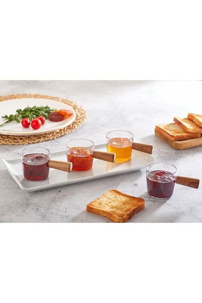 AzzaWood 6-Piece Wooden Handle Mica Jam Sauce Bowl Tableware Presentation Breakfast Set - 80 ml