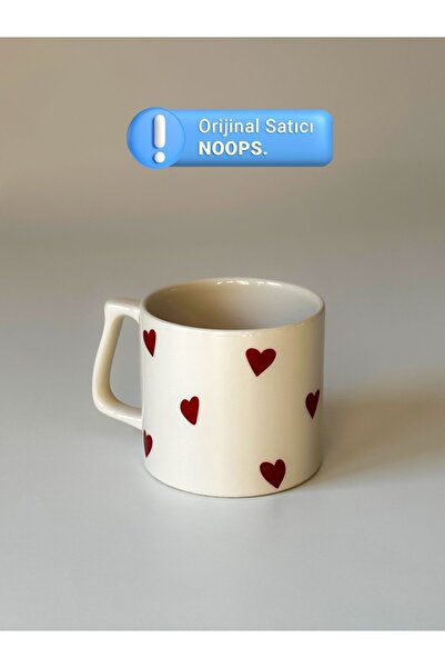 Disante Kırmızı Kalp Desenli Kupa Bardak Seramik Kahve Mug