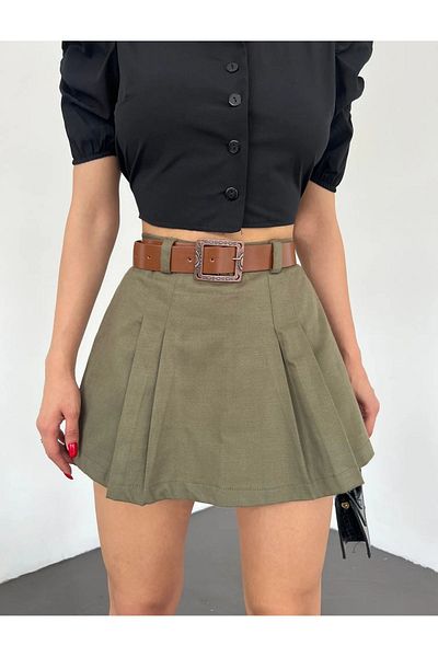 my bestt butik Stylish Belted Pleated Women's Shorts Skirt - Trendy