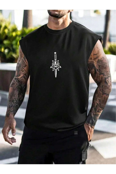 EFFRENATU Plus Size Men's Printed Sleeveless T-Shirt