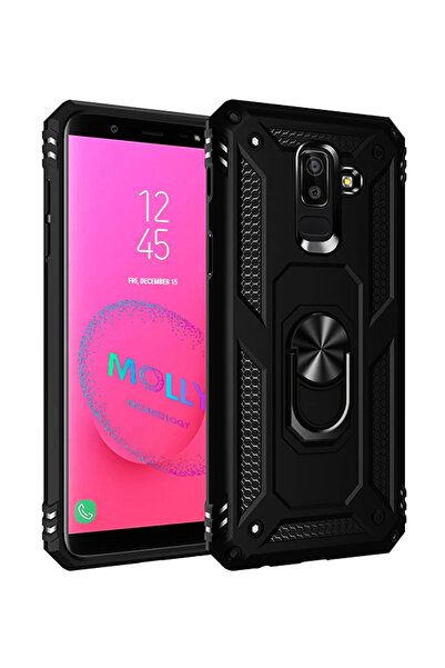 Molly Samsung Galaxy J8 İçin Siyah Megatron Yüzüklü Tank Silikon Kılıf