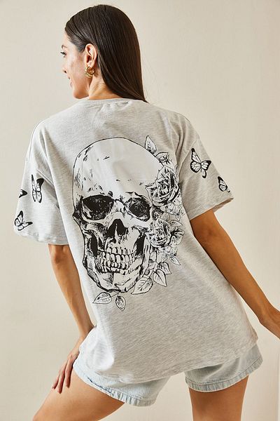 XHAN Gray Oversize Crew Neck T-Shirt - 5YXK1-48723-03