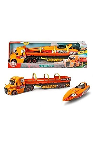 scntoys Dickie, Deniz Yarışı Kamyonu 41 cm MACK TIR SÜRAT TEKNESİ TAŞIYAN TIR ÜRAT TEKNESİ DENİZDE GİDER