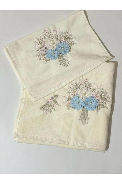 ÜNSAL Hazan Rose 3D Embroidered Mother and Daughter Dowry Towel
