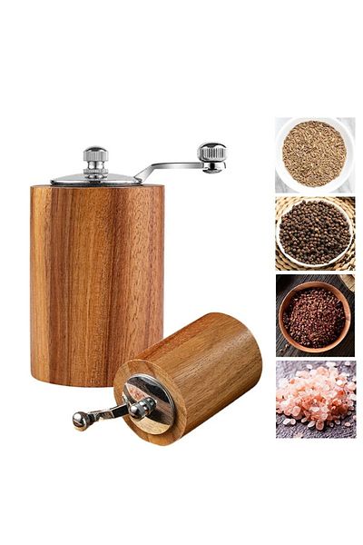 ebulduk Wooden Hand Mill Grinder Wooden Spice Salt Grinder Mill Single Piece