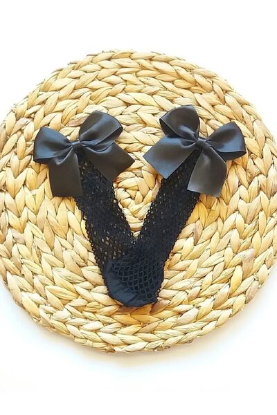 Genel Markalar Büyük Saten Fiyonklu Kız Bebek Diz Altı File Çorap