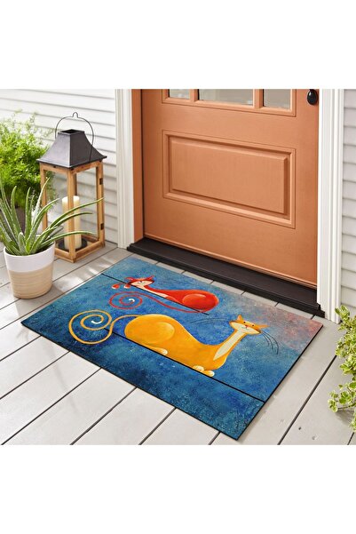 FERRAGNI HOME Porcellana Firenze قاعدة مضادة للانزلاق بتصميم قطة مقاس 45*65 سم - سجادة باب مستوردة، للاستخدام المنزلي الداخلي