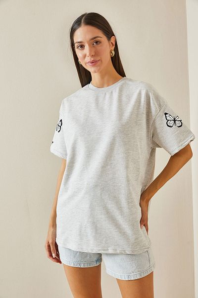 XHAN Gray Oversize Crew Neck T-Shirt - 5YXK1-48723-03