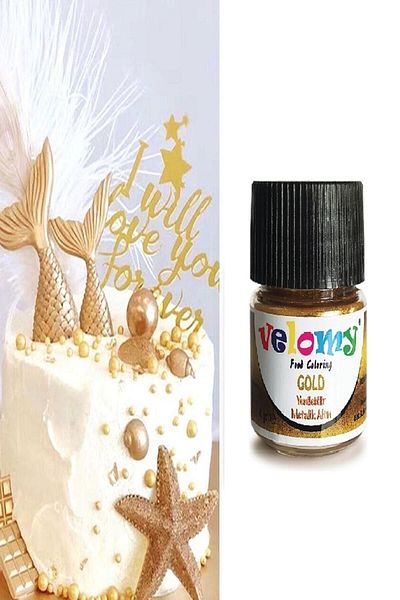 velomy Edible Gold Metallic Glitter Gilding Powder Coating 4 Gr Powder Food Coloring Chocolate Paint