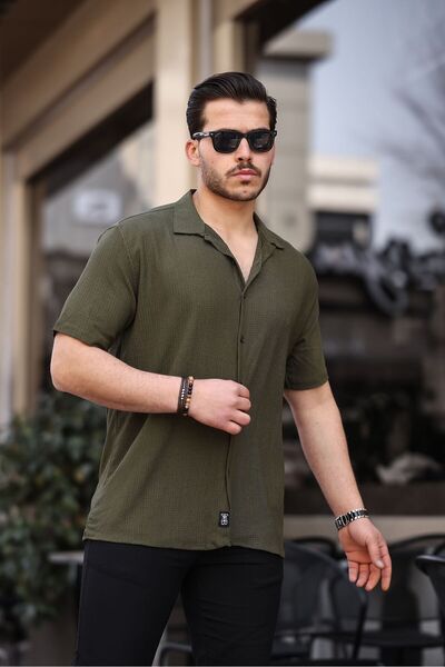 Gray Clothing Haki Erkek Oversize Bol Kesim Yazlık Kısa Kollu Gömlek