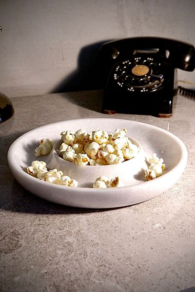 Marbel Concept Milas Pearl Handmade Marble Snack Bowl Presentation 22 cm Diameter