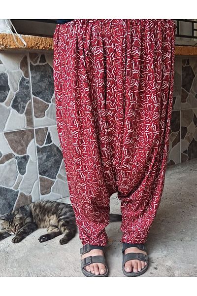 MEŞHUR ŞALVARCI PELİN Women's Patterned Baggy Trousers with Pockets and Elastic Waist
