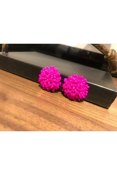 ArsenDesign Vibrant fuchsia pink special series sand beaded huge ball earrings