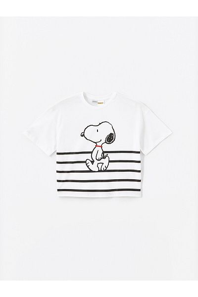 LC Waikiki LCW Girls Crop T-Shirt - Crew Neck, Snoopy Print, κοντό μανίκι