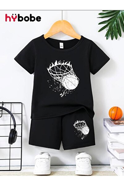 Afternoon Kids Set de pantaloni scurți-tricou cu imprimeu cu coș de baschet n...