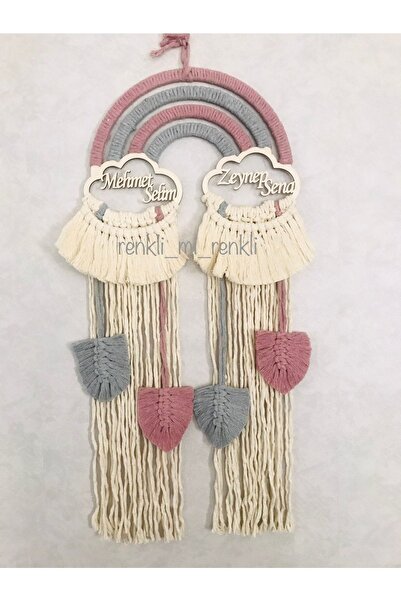 renkli mi renkli tasarım dünyası Makrome Iki Isimli Kapı Süsü Ikiz Bebek Kapı Süsü