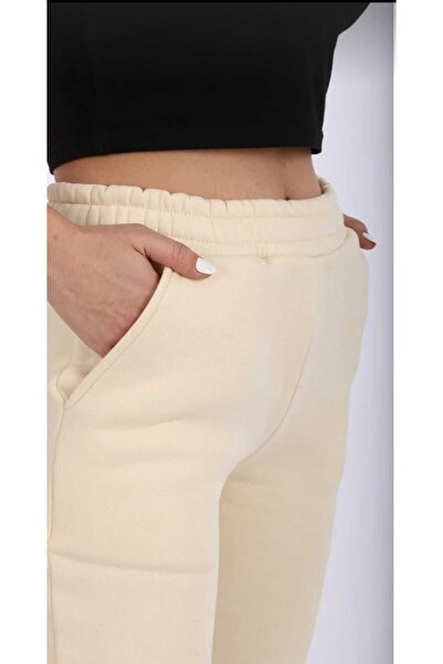 İyisini İstersen THREE THREAD (SHARDONED) INNER WITH COTTON WINTER WITH WAIST AND LAPE WITH POCKET BEIGE TRACKSUIT