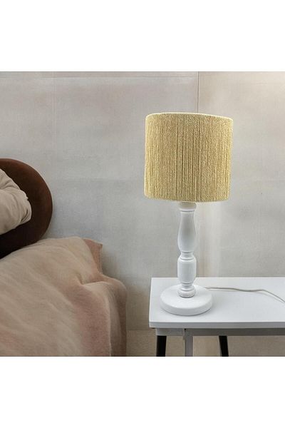 sgeteknoloji Modern White Wooden Lampshade - Wicker Braided Design