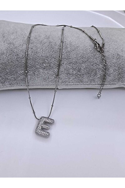 Çelik E HARFLİ ZİRKON TAŞLI BUBBLE KOLYE %100 KARARMAZ PASLANMAZ