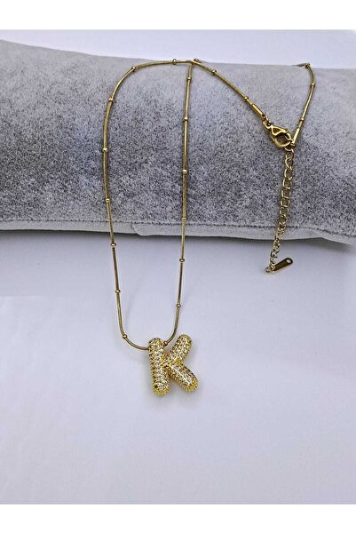 Çelik K HARFLİ ZİRKON TAŞLI BUBBLE KOLYE %100 KARARMAZ PASLANMAZ