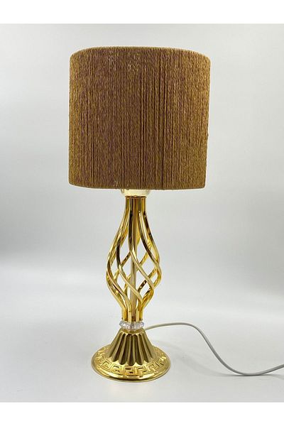 sgeteknoloji Gold Color Metal Leg - Modern Wicker Braided Twisted Lampshade