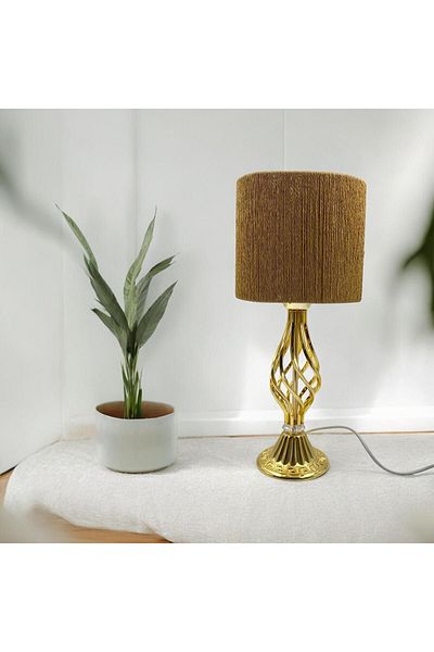 sgeteknoloji Gold Color Metal Leg - Modern Wicker Braided Twisted Lampshade