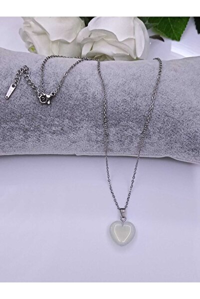 Çelik AY TAŞI KALP FİGÜR ÇELİK KOLYE KARARMAZ PASLANMAZ