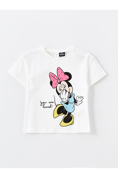 LC Waikiki Koszulka z okrągłym dekoltem dla dziewczynki z nadrukiem Myszki Minnie LCW