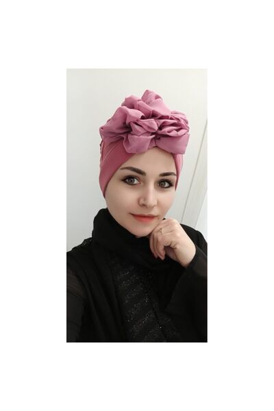 BAV Butik Ayvitrin حجاب نسائي بتفاصيل شريطية وغطاء رأس مزدوج الجوانب وردي مجفف