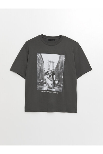 LC Waikiki LCW oversize dámské tričko – výstřih s výstřihem, s potiskem, krátký rukáv