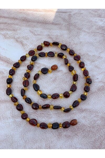 BOJI Orjinal Unisex Sertifikalı Baltık Amber Litvanya Ukrayna Damla Kehribar Kolye Yetişkin 60 Cm