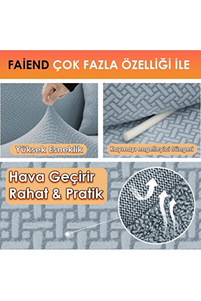 BTF HOME Streç Lastikli Jakarlı 3 3 1 1 Koltuk Örtüsü Takımı Kanepe  Çekyat Koltuk Kılıfı